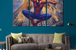 Модульная картина триптих на холсте KIL Art Человек-паук в прыжке 156x100 см (744-31)