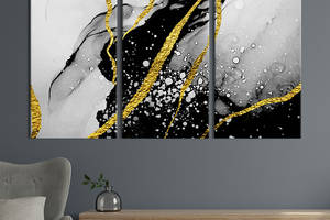 Модульная картина триптих на холсте KIL Art Чёрно-белый мрамор 128x81 см (44-31)