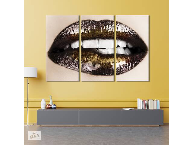 Модульная картина триптих на холсте KIL Art Чёрные губы 156x100 см (501-31)