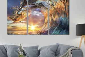 Модульная картина триптих на холсте KIL Art Чистая морская волна 78x48 см (440-31)