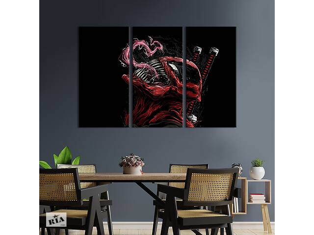 Модульная картина триптих на холсте KIL Art Deadpool/Carnage 128x81 см (701-31)