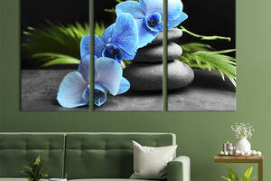 Модульная картина триптих на холсте KIL Art Голубая орхидея и спа-камни 156x100 см (71-31)