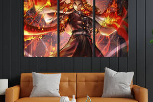 Модульная картина триптих на холсте KIL Art Кёджуро Ренгоку - огненный охотник на демонов 128x81 см