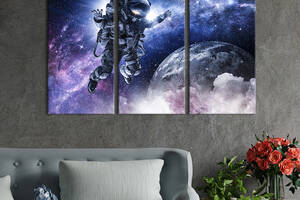 Модульная картина триптих на холсте KIL Art Космонавт в свободном полёте 78x48 см (524-31)