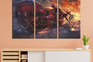 Модульная картина триптих на холсте KIL Art Красный мотоцикл киберпанк 78x48 см (695-31)