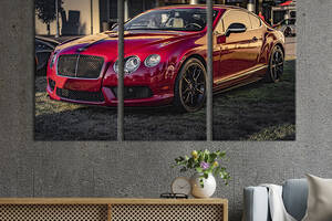 Модульная картина триптих на холсте KIL Art Красный роскошный Bentley continental gt 128x81 см (113-31)