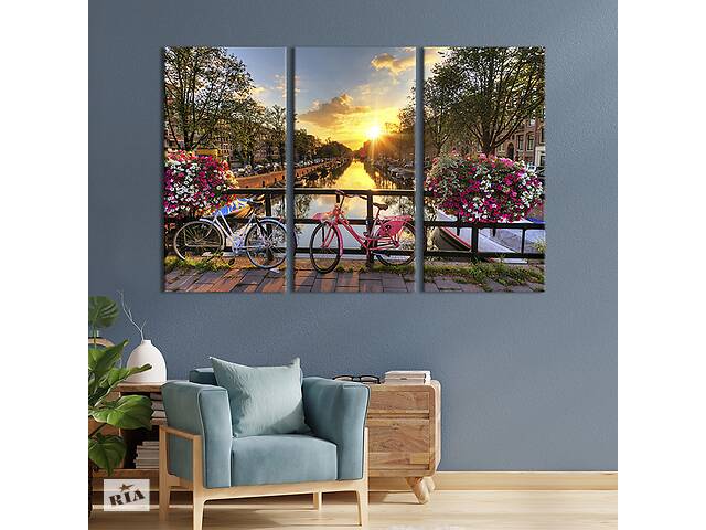 Модульная картина триптих на холсте KIL Art Красивый вид в Амстердаме 78x48 см (342-31)