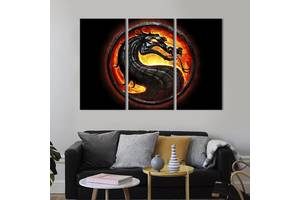 Модульная картина триптих на холсте KIL Art Logo Mortal Kombat 128x81 см (729-31)