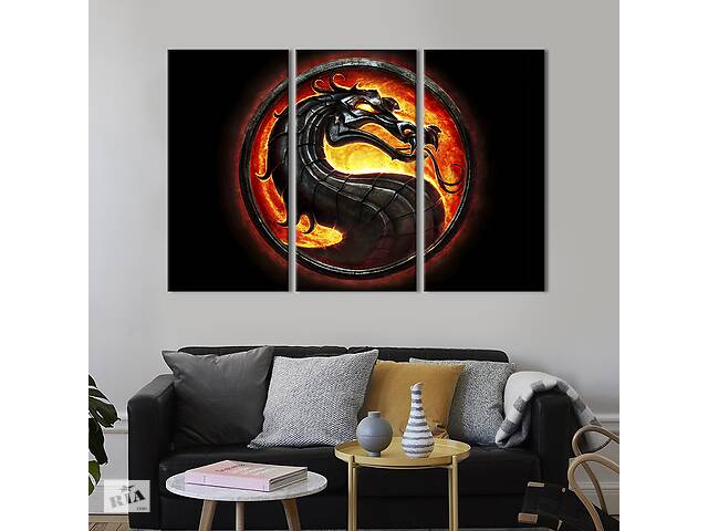 Модульная картина триптих на холсте KIL Art Logo Mortal Kombat 78x48 см (729-31)