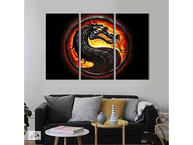 Модульная картина триптих на холсте KIL Art Logo Mortal Kombat 156x100 см (729-31)