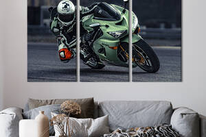 Модульная картина триптих на холсте KIL Art Мощный мотоцикл Kawasaki Ninja 78x48 см (121-31)