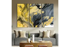 Модульная картина триптих на холсте KIL Art Мрамор жёлтый с серым 156x100 см (34-31)
