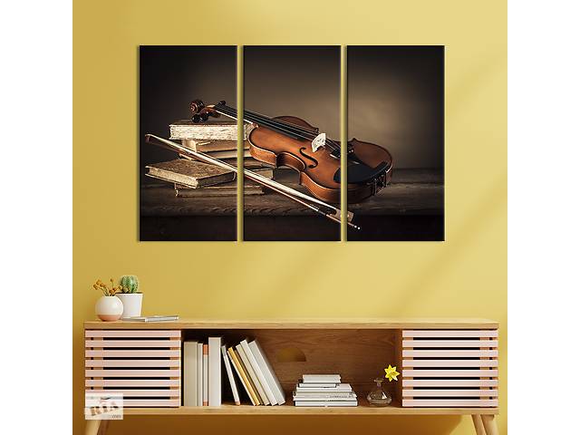 Модульная картина триптих на холсте KIL Art Натюрморт скрипка и книги 156x100 см (508-31)