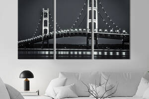 Модульная картина триптих на холсте KIL Art Огни на чёрно-белом мосту 78x48 см (361-31)