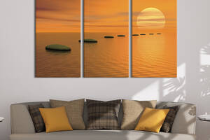 Модульная картина триптих на холсте KIL Art Оранжевый закат в море 128x81 см (415-31)