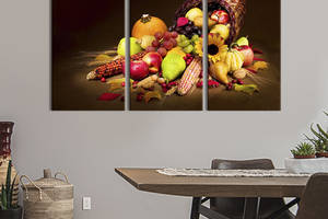 Модульная картина триптих на холсте KIL Art Осенние овощи и фрукты 128x81 см (273-31)