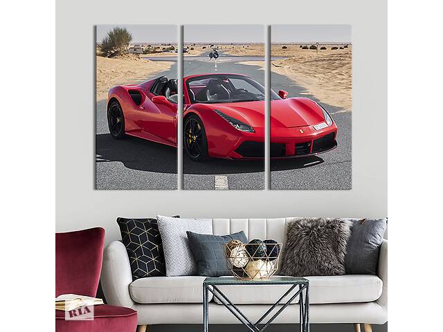 Модульная картина триптих на холсте KIL Art Отктрытый красный Ferrari 128x81 см (123-31)