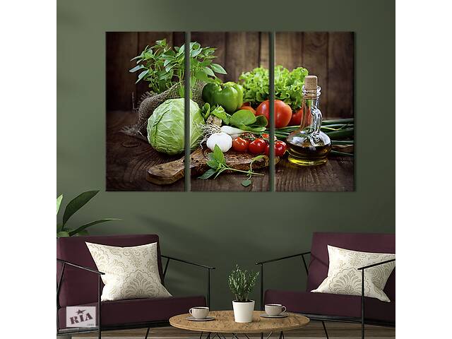 Модульная картина триптих на холсте KIL Art Овощной натюрморт 156x100 см (279-31)