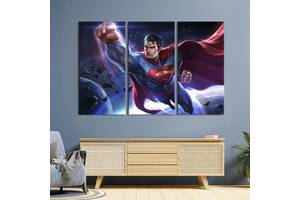 Модульная картина триптих на холсте KIL Art Полёт Супермена в космосе 78x48 см (752-31)