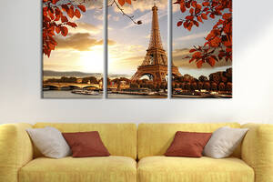 Модульная картина триптих на холсте KIL Art Прекрасный осенний Париж 128x81 см (376-31)