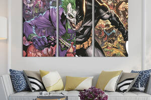 Модульная картина триптих на холсте KIL Art Противостояние Бэтмена и Джокера 78x48 см (690-31)