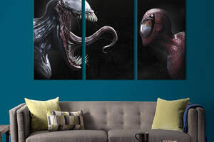Модульная картина триптих на холсте KIL Art Противостояние Венома и Человека-паука 128x81 см (761-31)