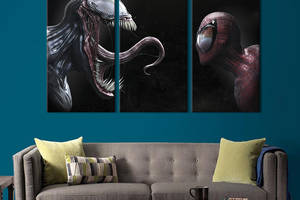 Модульная картина триптих на холсте KIL Art Противостояние Венома и Человека-паука 78x48 см (761-31)