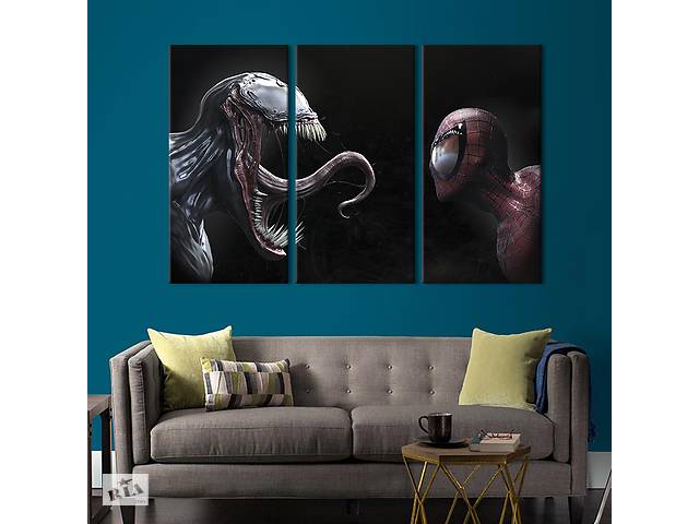 Модульная картина триптих на холсте KIL Art Противостояние Венома и Человека-паука 156x100 см (761-31)