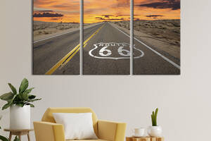 Модульная картина триптих на холсте KIL Art Пустынная дорога 66 78x48 см (503-31)