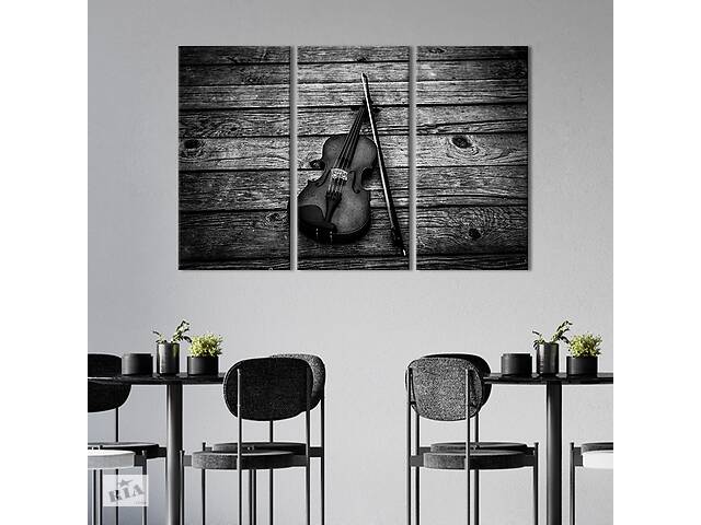 Модульная картина триптих на холсте KIL Art Раритетная чёрная скрипка 156x100 см (538-31)