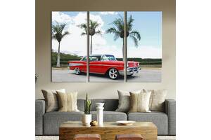 Модульная картина триптих на холсте KIL Art Раритетный красный автомобиль 128x81 см (90-31)