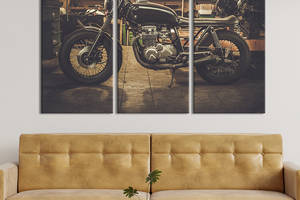 Модульная картина триптих на холсте KIL Art Ретро-мотоцикл 78x48 см (95-31)