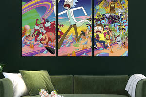 Модульная картина триптих на холсте KIL Art Рик и Морти и космические монстры 78x48 см (736-31)