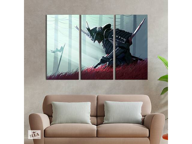 Модульная картина триптих на холсте KIL Art Самурай в лесу 78x48 см (675-31)