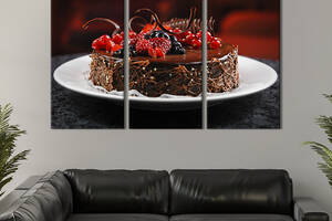 Модульная картина триптих на холсте KIL Art Шоколадно-ягодный торт 128x81 см (275-31)