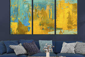 Модульная картина триптих на холсте KIL Art Сочетание жёлтого и голубого цветов 156x100 см (15-31)