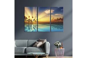Модульная картина триптих на холсте KIL Art Солнце над морским заливом 128x81 см (423-31)