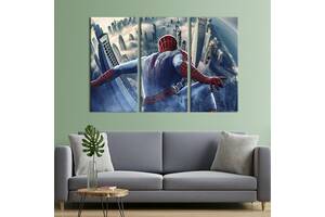 Модульная картина триптих на холсте KIL Art Spider-Man - герой Нью-Йорка 128x81 см (648-31)