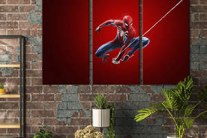 Модульная картина триптих на холсте KIL Art Spider man персонаж игры 78x48 см (672-31)