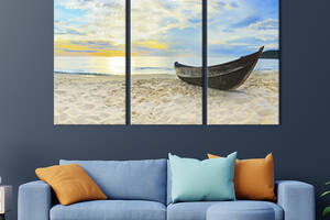 Модульная картина триптих на холсте KIL Art Старая лодка на берегу моря 78x48 см (413-31)