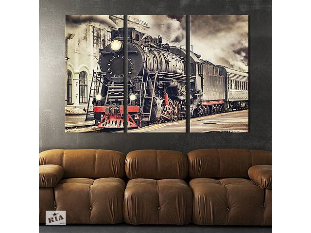 Модульная картина триптих на холсте KIL Art Старинный поезд 78x48 см (98-31)