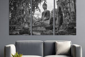 Модульная картина триптих на холсте KIL Art Статуя Будды возле храма 78x48 см (82-31)