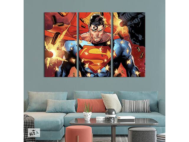 Модульная картина триптих на холсте KIL Art Superman 128x81 см (750-31)