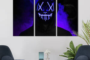 Модульная картина триптих на холсте KIL Art Светящаяся неоновая маска Судная ночь 128x81 см (659-31)