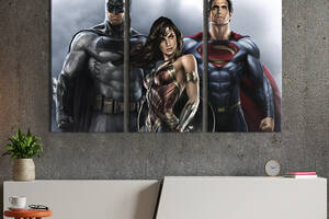 Модульная картина триптих на холсте KIL Art Тройка DC: Чудо-женщина, Бэтмен, Супермен 78x48 см (765-31)