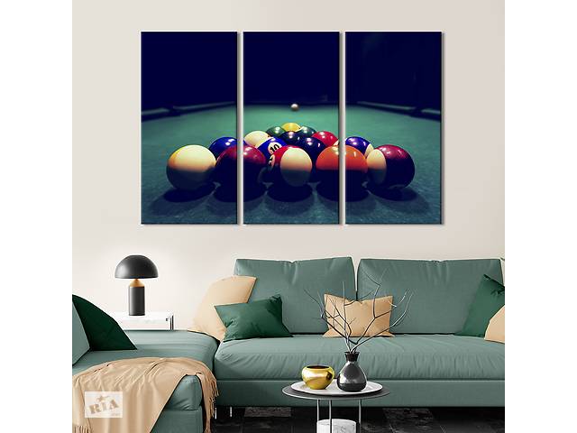 Модульная картина триптих на холсте KIL Art Цветные бильярдные шары 128x81 см (486-31)