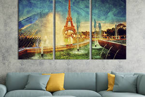 Модульная картина триптих на холсте KIL Art Волшебный Париж 156x100 см (337-31)