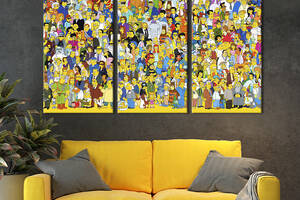 Модульная картина триптих на холсте KIL Art Все герои Симпсонов 128x81 см (741-31)