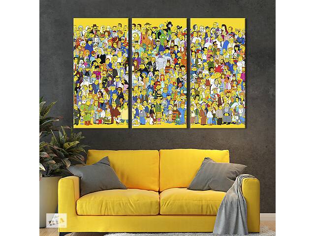 Модульная картина триптих на холсте KIL Art Все герои Симпсонов 156x100 см (741-31)