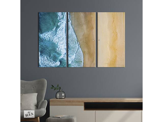 Модульная картина триптих на холсте KIL Art Вид с воздуха на песчаный пляж 128x81 см (445-31)